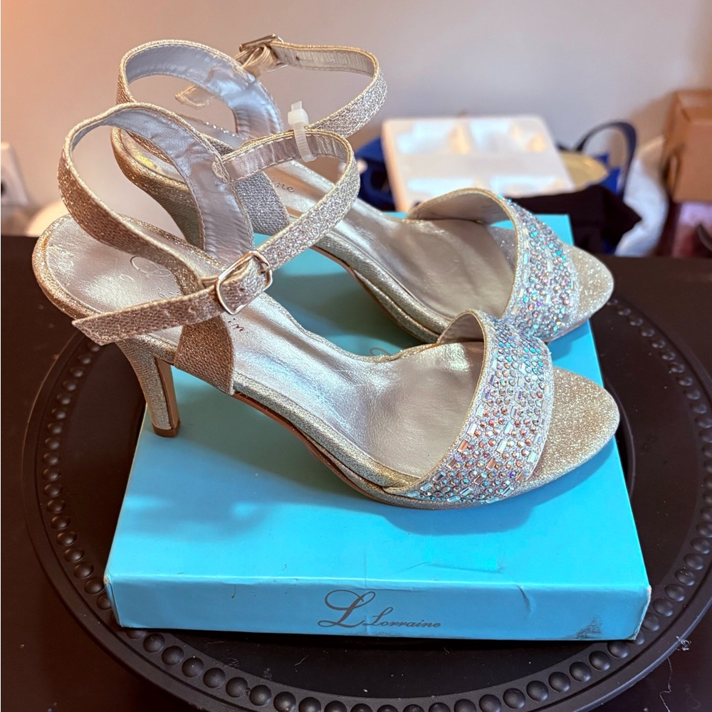 Lorraine Glittering Silver Strappy Heels - Picture 2 of 8